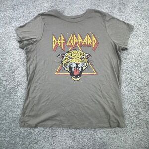 The Vinyl Icons Def Leppard Leopard Triangle Graphic T Shirt Womens‎ Size 0 Gray